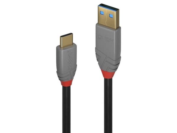 Lindy 36910, 0,5 m, USB C, USB A, 10000 Mbit/s, Sort, Grå