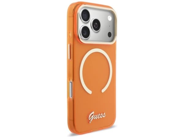 Guess IML Script metall MagSafe-deksel til iPhone 17 Pro - oransje