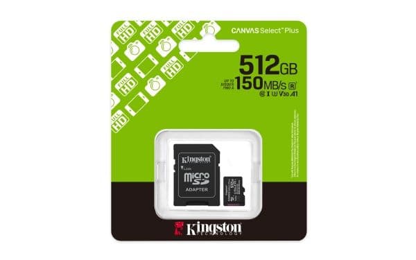 Kingston Canvas Select Plus - Flashminnekort (microSDXC til SD-adapter inkludert) - 512 GB - A1 / Video Class V30 / UHS Class 3 / Class10 - microSD...