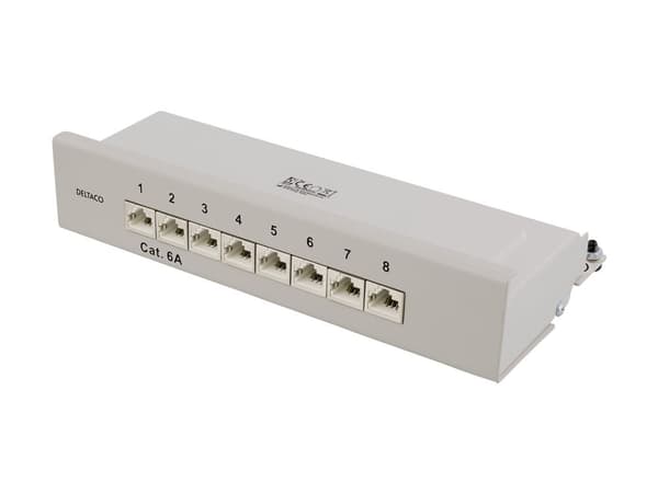 DELTACO PAN-210 - Patch-panel - väggmontering - CAT 6a - RJ-45 X 8 - grå