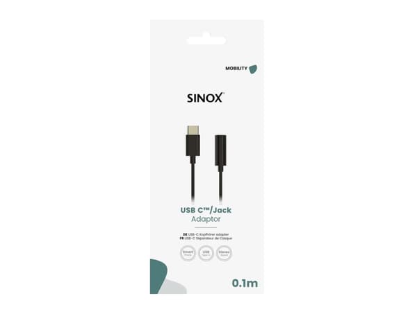Sinox Mibility, USB C, Mini Jack 3.5 mm, 0,1 m, musta