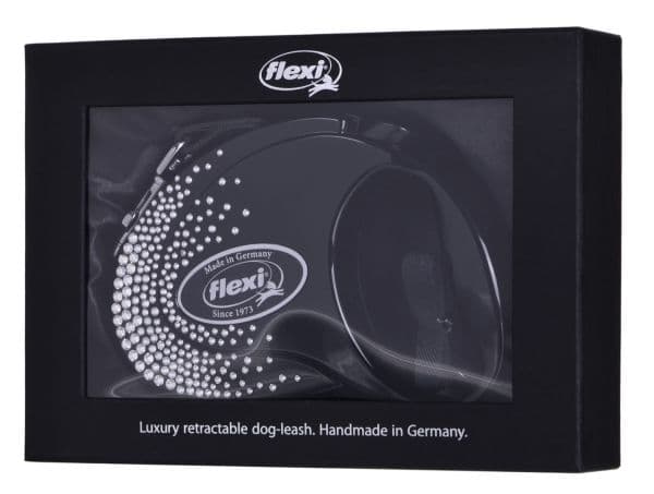 Flexi uttrekkbart bånd Glam Splash Crystal M 5m sort