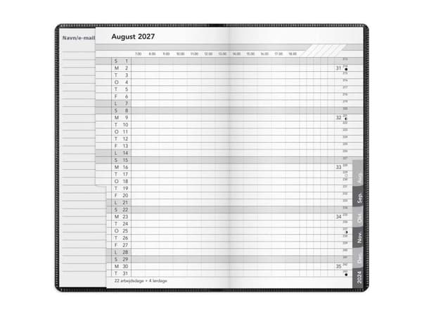 Basic månadskalender svart PP-plast 2027
