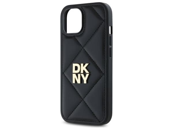 DKNY quiltet stack-logo-deksel til iPhone 15 - svart