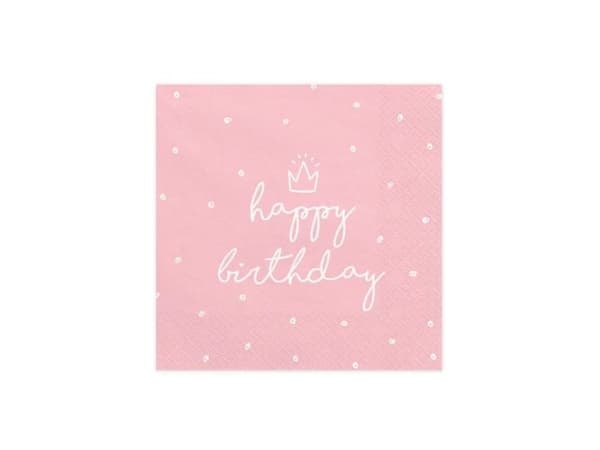 Happy birthday servietter, lyserød