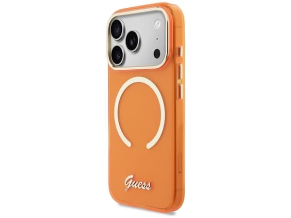 Guess IML Script metall MagSafe-deksel til iPhone 17 Pro - oransje