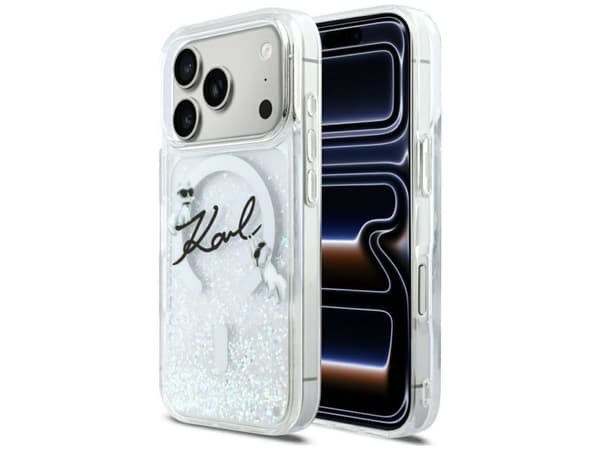 Karl Lagerfeld Liquid Glitter Karl Script MagSafe-deksel for iPhone 17 Pro - klar