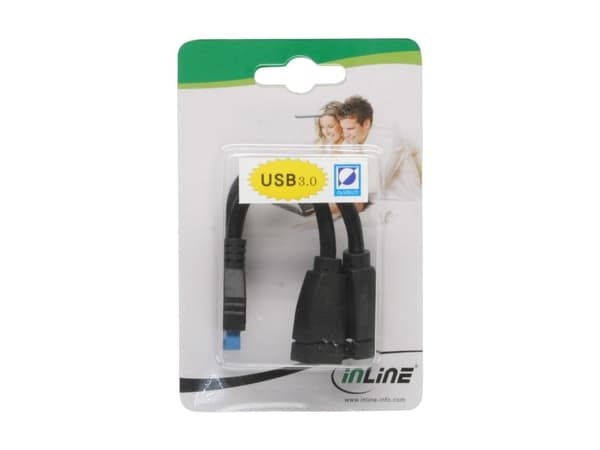 InLine 33445I, 0,15 m, 2x USB A, 19 pin, Musta