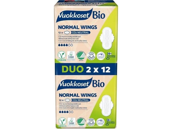 Vuokkoset BIO* Wrappers with Wings Normal 2-pack 2x12kpl