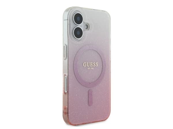 Guess IML glitter gradient MagSafe-deksel til iPhone 16 - rosa