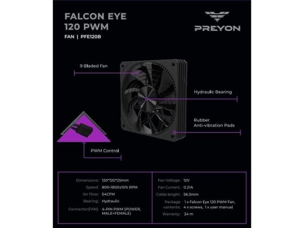 PREYON Falcon Eye PC Fan 1pc - 120 PWM