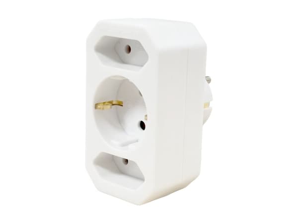 Power outlet, 2 x Euro + 1x CEE 7/3 socket, white