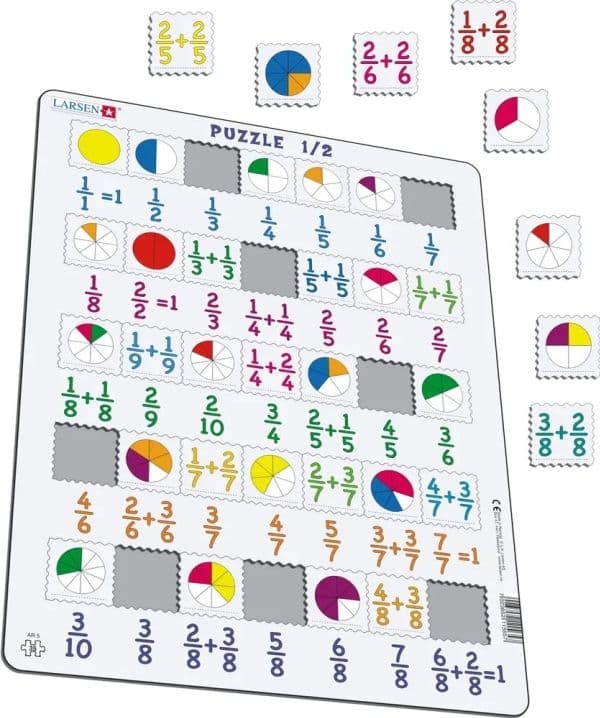 Larsen Ar5 Puzzle Maxi Learning Arithmetic Fractions-35 Pieces, Colorful