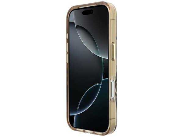 Deklas Guess IML Zebra Glitter Triangle Logo MagSafe iPhone 17 Pro / 18 Pro Case - Gold