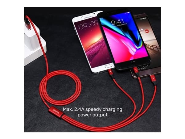UNITEK C4049RD, 1,2 m, USB A, USB C/Micro-USB B/Lightning, Punainen