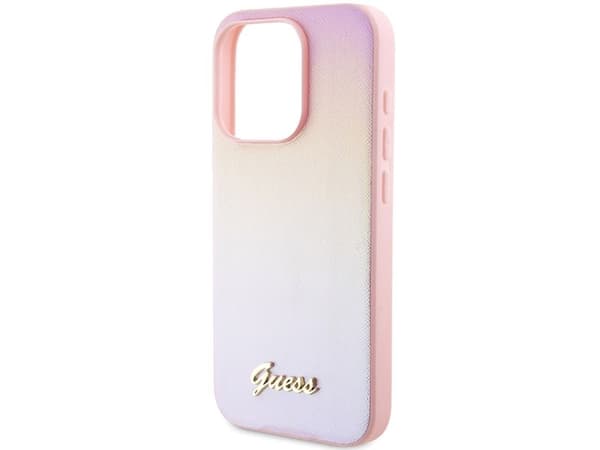 Guess Saffiano iriserende script-etui til iPhone 14 Pro - rosa