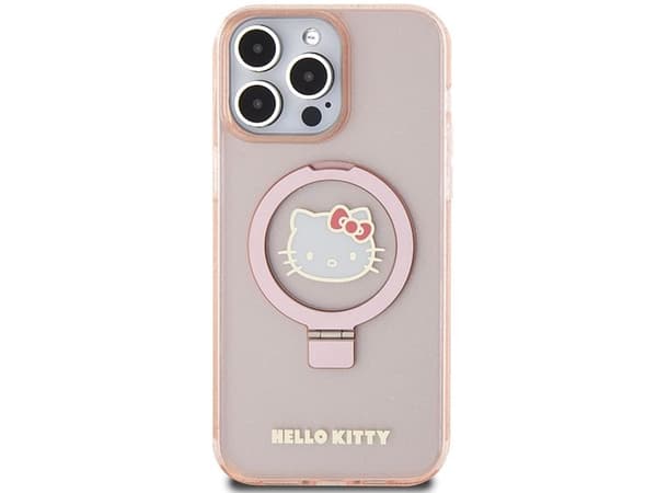 Hello Kitty Ring Stand Glitter Electrop Logo MagSafe Case for iPhone 15 Pro Max - pink