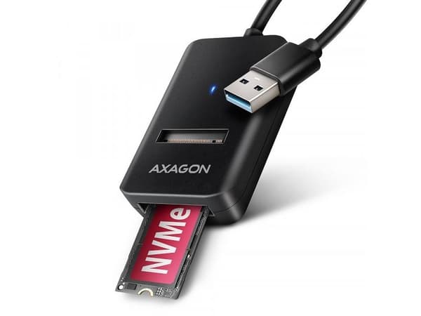 AXAGON ADM2-AM USB-A 10Gbps - M.2 NVMe &amp; SATA SSD-sovitin, USB-A 10cm kaapeli