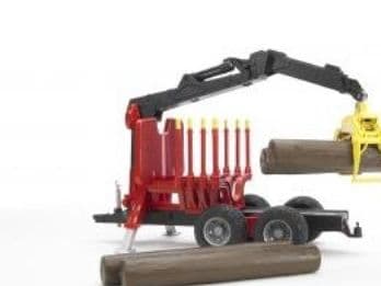 Bruder Forestry trailer with loading crane, 4 trunks and grab toy
