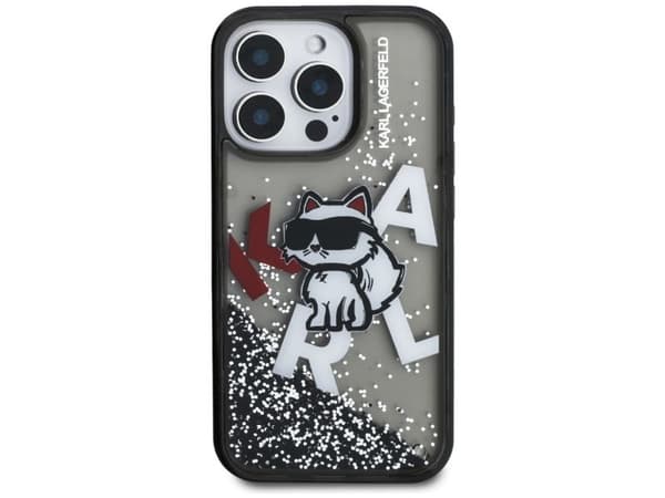 Karl Lagerfeld Liquid Glitter Choupette Logo Case for iPhone 16 Pro Max - Black