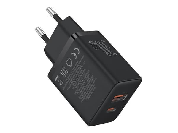 Nätladdare Baseus Cube Pro 30W USB-C USB-A - svart