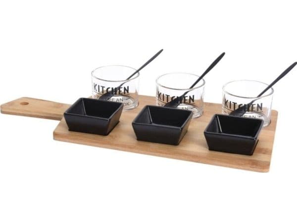 Excellent Houseware boller SET til servering av tapas på bambusbrett 10 deler