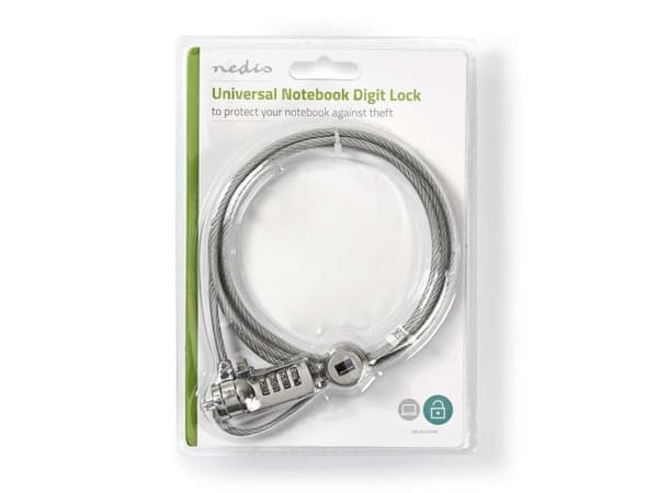 Nedis Notebook Lock - Säkerhetskabel - silver - 1.8 m