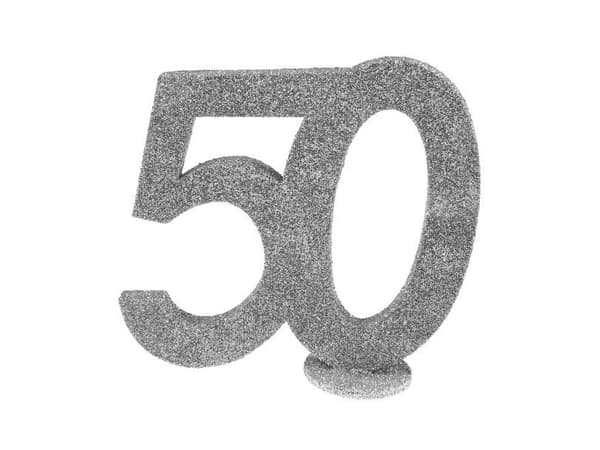Borddekorasjon med sølv glitter, 50 år