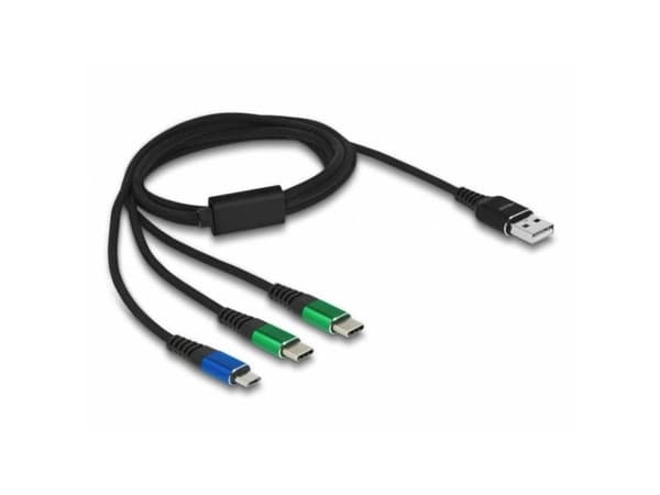 DeLOCK 87882, 1 m, USB A, 2 x USB C/Micro-USB B, USB 2.0, Musta, Sininen, Vihreä