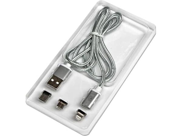 Neutralle USB-A - USB-C + microUSB + Lightning kaapeli 1 m hopea