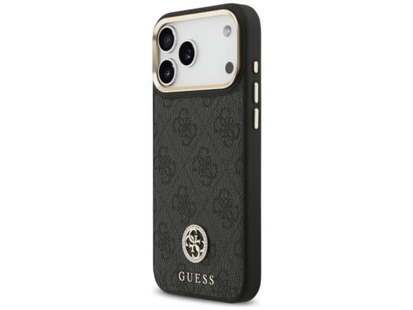 Etui Guess 4G strass-logo & big strap metallknapper MagSafe til iPhone 17 Pro Max, sort