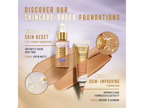 Max Factor Miracle Pure Skin Reset Vegan Foundation With Serum For Face 40-60 Light 30ml
