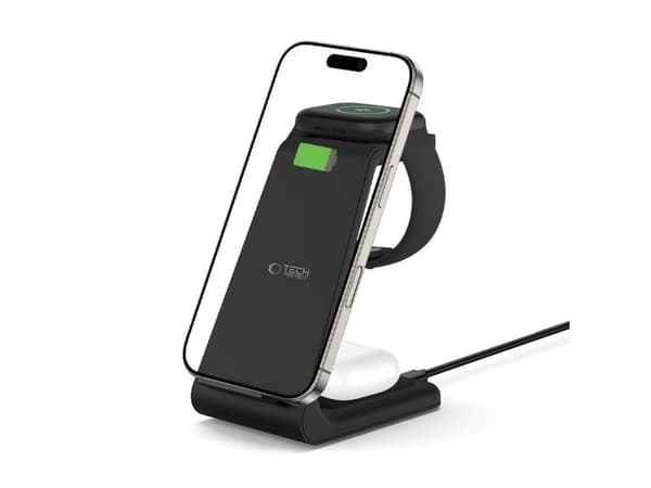 TECH-PROTECT QI15W-A36 3-i-1 trådlader for Apple, sort