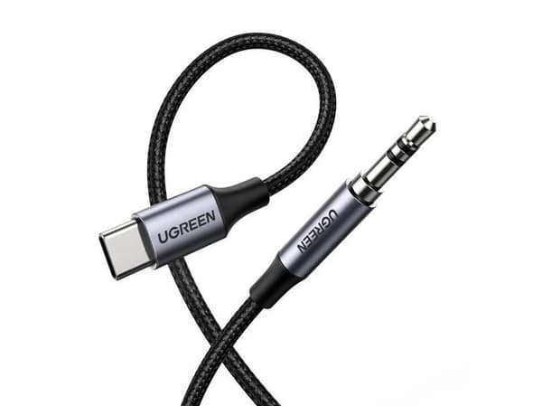 Ugreen 30633, 3.5mm, Hankjønn, USB Type-C, Hankjønn, 1 m, Sort, Sølv