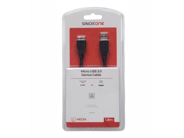 Sinox One USB A - Micro USB 3.0 kabel. 1,8m. Sort
