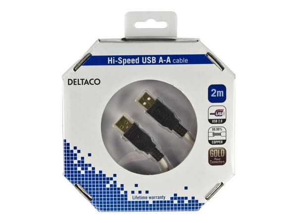 DELTACO - USB-kabel - USB (hann) til USB (hann) - USB 2.0 - 2 m - beige