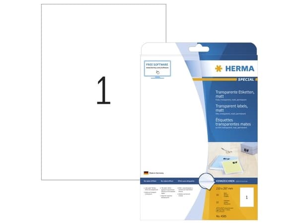 HERMA A4, Transparent, Rektangel, Permanent, A4, Universal, Polyester