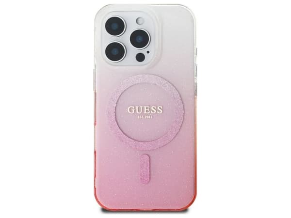 Hurtel Guess IML glitter gradient MagSafe-deksel til iPhone 16 Pro - rosa