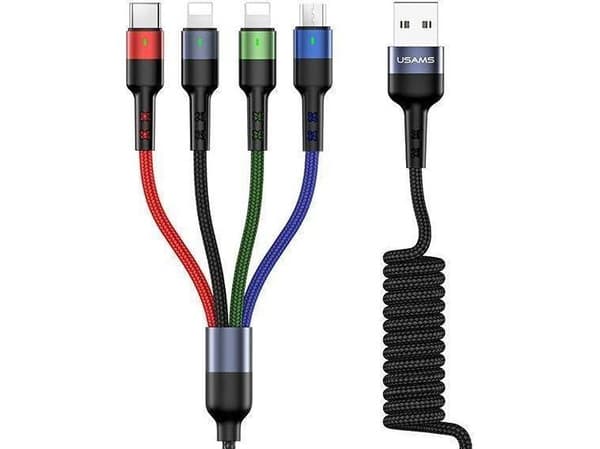 Usams USAMS USB cable U26 Spring 4in1 braided cable (2xlightning/microUSB/USB-C) 2A 1.5m