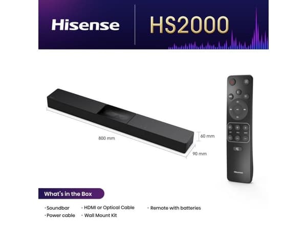 Hisense HS2000 - Lydplankesystem - for TV - 2,1 kanaler - trådløs - Bluetooth