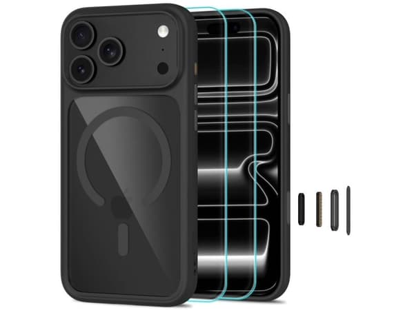 Tech-Protect MagOne CC MagSafe Case + Tempered Glass 2-Pack for iPhone 18 Pro Max / 17 Pro Max - Clear Black