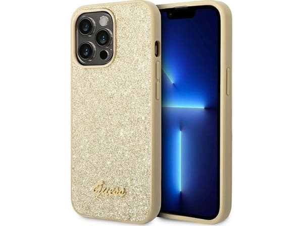 Guess Glitter Script fodral för iPhone 14 Pro - guld