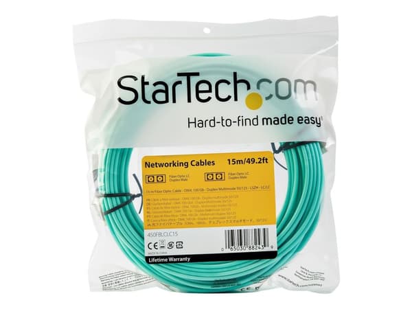 StarTech.com 15 m OM4 LC to LC Multimode Duplex Fiber Optic Patch Cable- Aqua - 50/125 - Fiber Optic Cable - 40/100Gb - LSZH (450FBLCLC15) - Patch-...