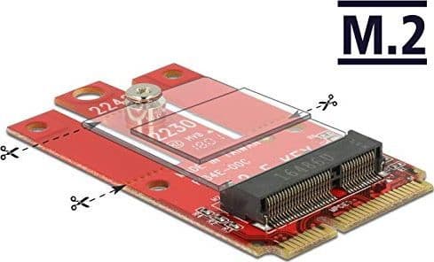 Delock Mini PCIe > M.2 Key E slot - Diskkontroller - M.2 - 1 Kanal - M.2 Card - PCIe Mini Card