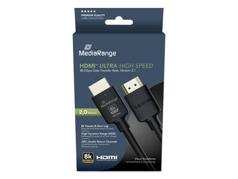 MediaRange MRCS220, 2 m, HDMI Type A (Standard), HDMI Type A (Standard), 3D, 48 Gbit/s, Sort