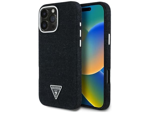 Guess Denim Triangle Logo MagSafe-deksel for iPhone 16 Pro Max – svart