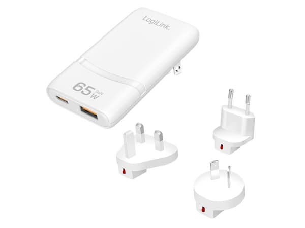LogiLink Dual-USB GaN-Reiseladegerät-lader, 65 W, USB-C, USB-A