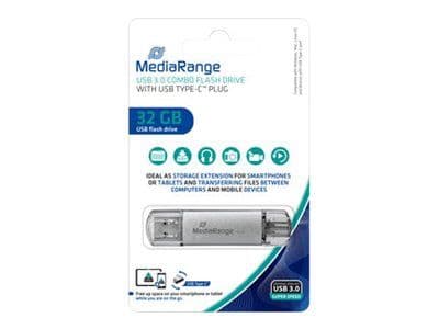 MediaRange MR936 - USB-flashstasjon - 32 GB - USB 3.1 / USB-C - sølv