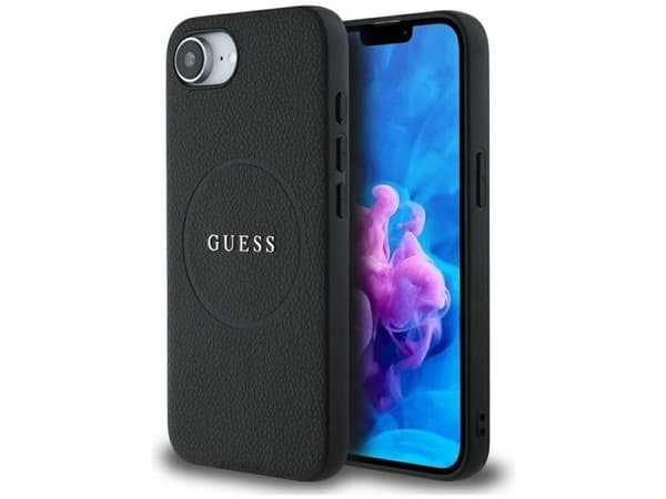 Guess Grained Ring MagSafe-skal till iPhone 16e (svart)