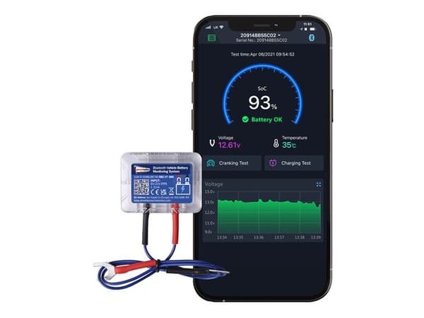 Bluetooth-overvåking av 12V-batteri for bil og båt